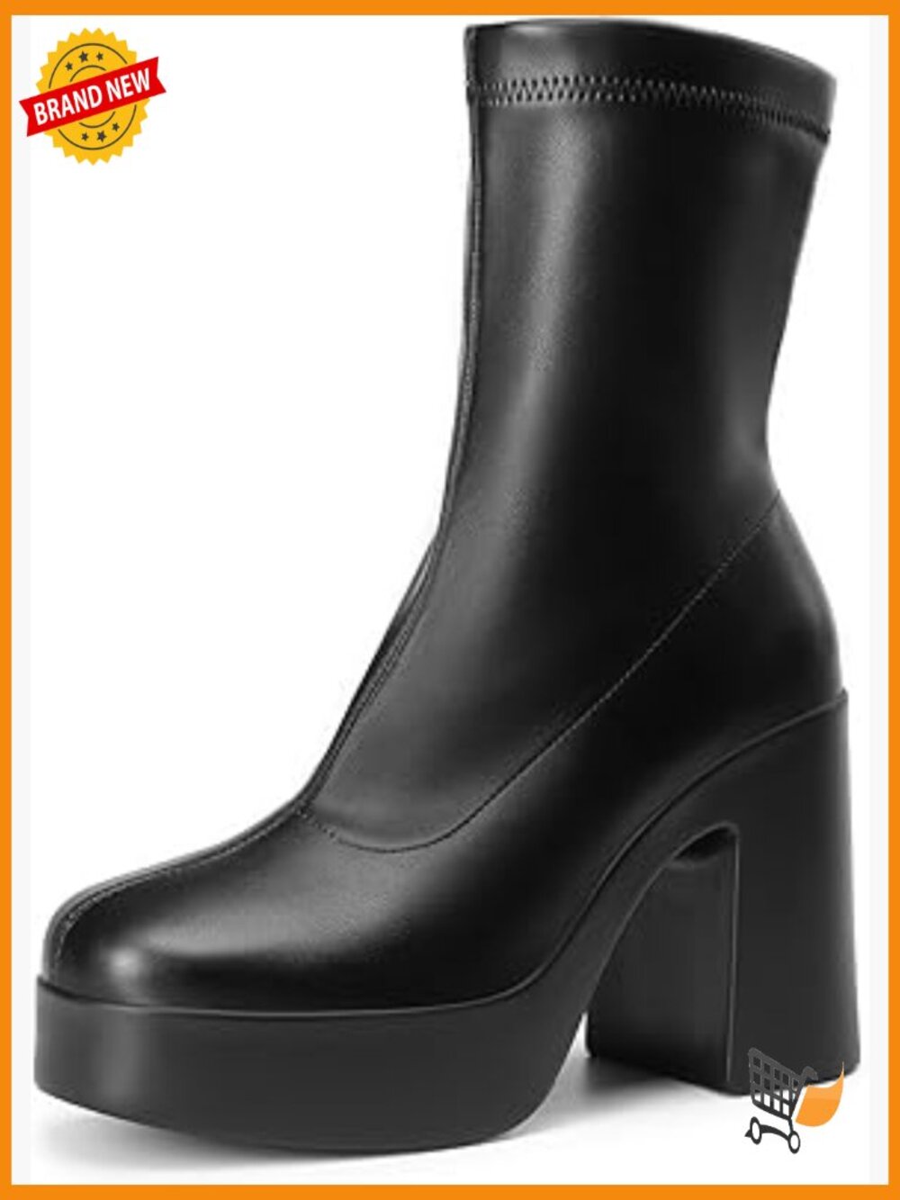 Chunky Platform Ankle Boots Square Toe Block Heel Side Zip